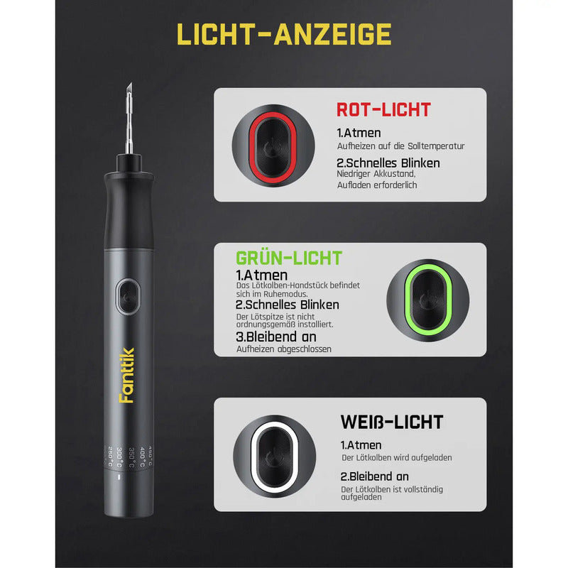 FANTTIK Lötkolben Set Lötstation Akku Lötspitzen Schwämme Pinzette Ständer USB - 4064161487700