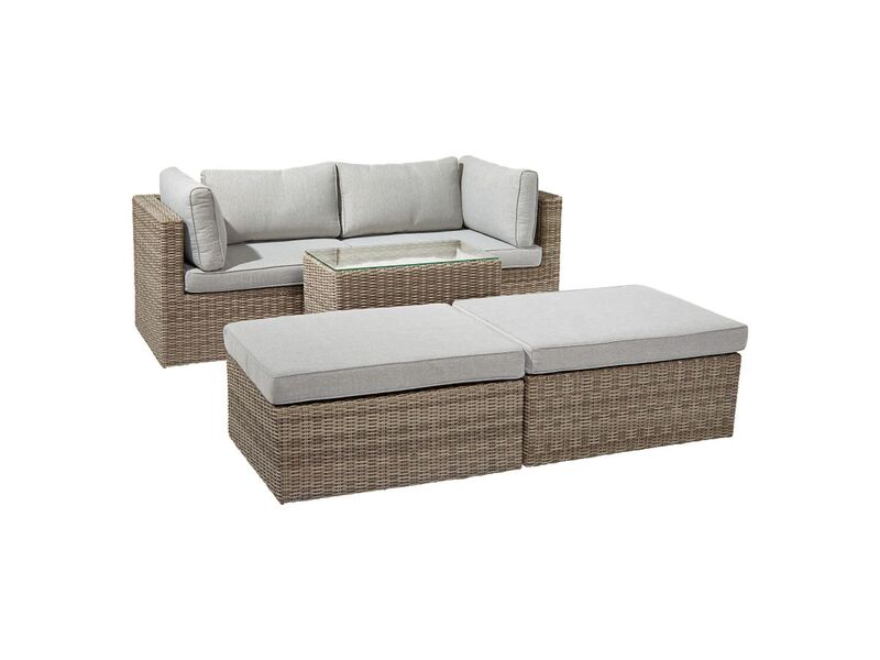 Lounge-Set Olea 5-teilig Polyrattan Sand Ecklounge Sitzgruppe Sonneninsel Garten - 4007873338434