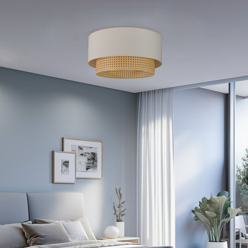 Deckenleuchte Boho creme Holz Ø45cm Rattan dimmbar Lampe Leuchte für Wohnräume - 5903689189729