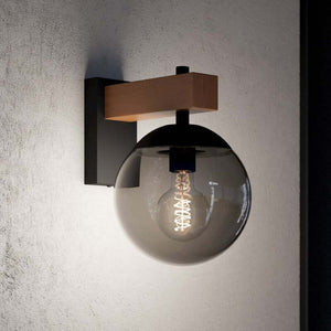 B-Ware Eglo Außenwandleuchte Bufalata Wandleuchte Wandlampe E27 Schwarz Holz Glas Rauch