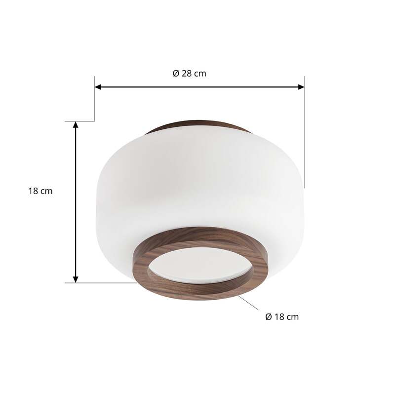 Quitani Deckenleuchte Shiro LED Lampe dimmbar Holz Glas CCT Ø28cm weiß walnuss - 4255830910852
