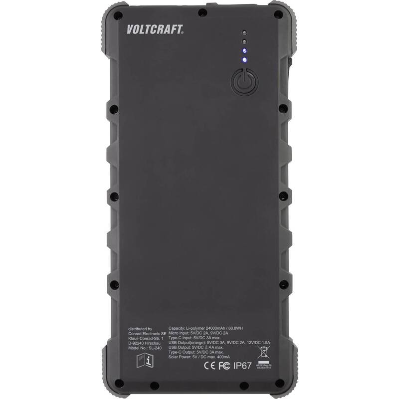 Voltcraft Solar-Powerbank 24000 mAh Akku Ladegerät USB schwarz 3 Ausgänge 6000 - 4053199521562