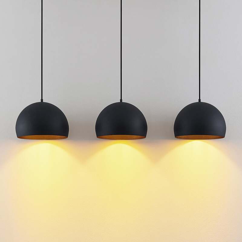 Lindby Pendelleuchte Hängeleuchte Tarjei LED Lampe 3-flammig schwarz-gold 120cm - 4251911703306
