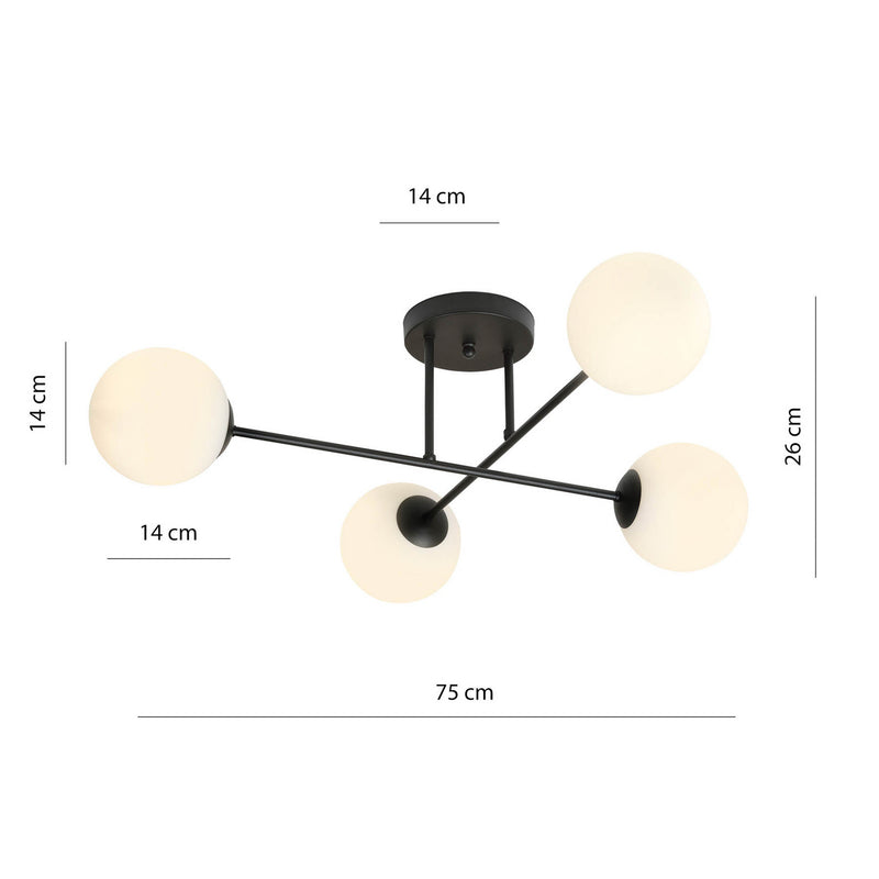 Euluna Deckenlampe Leuchte Glaslampe Glasschirm Lampe schwarz opal 4-flg. - 4251911783599