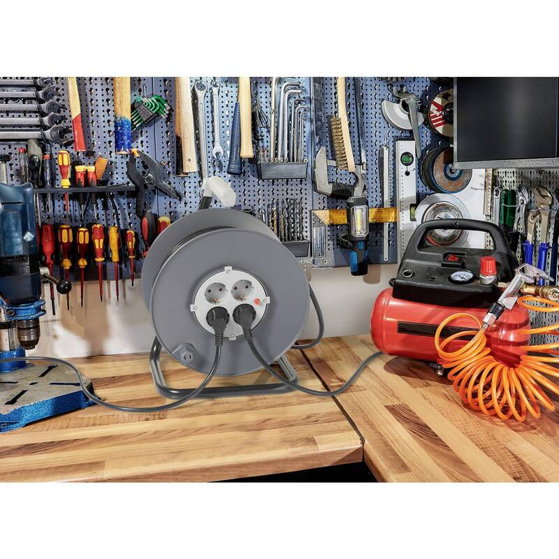 SYGONIX Kabeltrommel 25m 4 Steckdosen Innenbereich 230V 3200W grau Schutzkontakt - 4064161250571