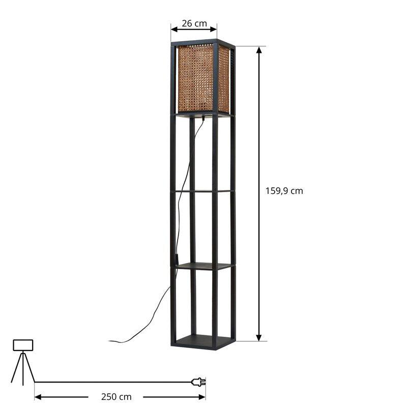 Lindby Stehleuchte Birta schwarz/natur Regal Rattan 159 cm E27 15 W - 4255830903182
