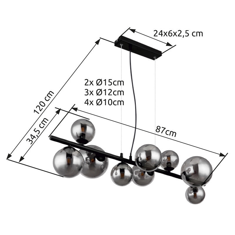 Globo Hängeleuchte Pendellampe RIHA Glas schwarz rauchfarben 9-flammig G9 LED - 9007371387038