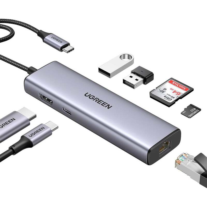 UGREEN USB-C Dockingstation 7-in-1 Hub HDMI 4K Ladefunktion grau Universal - 6957303895687