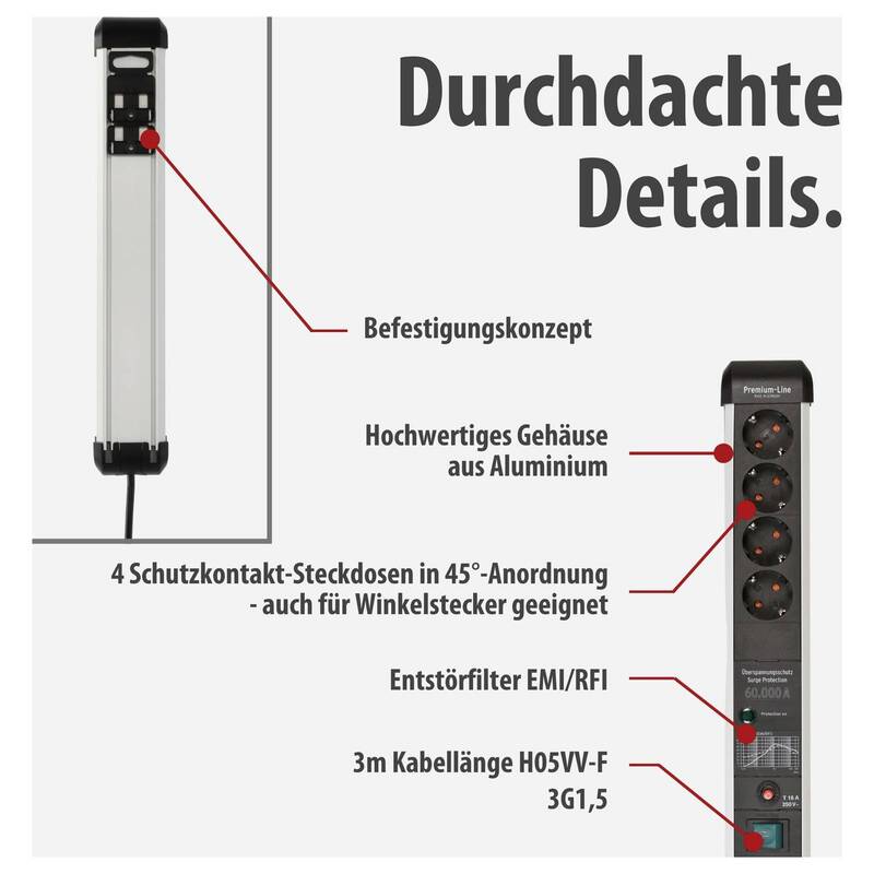Brennenstuhl Premium-Protect-Line Überspannungsschutz-Steckdosenleiste 4-fach 3m - 4007123677085