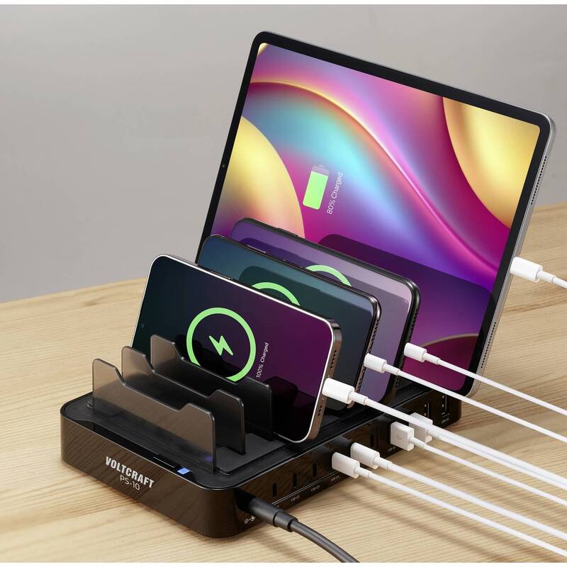 VOLTCRAFT PS-10 Tischladestation 120W 10 Ausgänge USB-A USB-C schwarz - 4064161293714