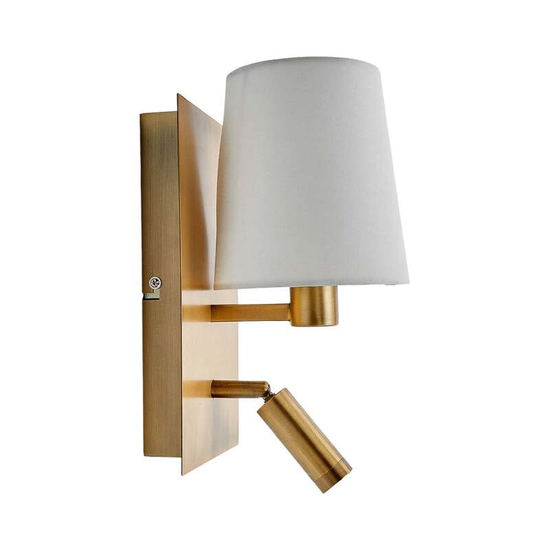 Lindby Wandleuchte Wandlampe Aiden LED Leselicht Stoffschirm altmessing weiß - 4251096554779