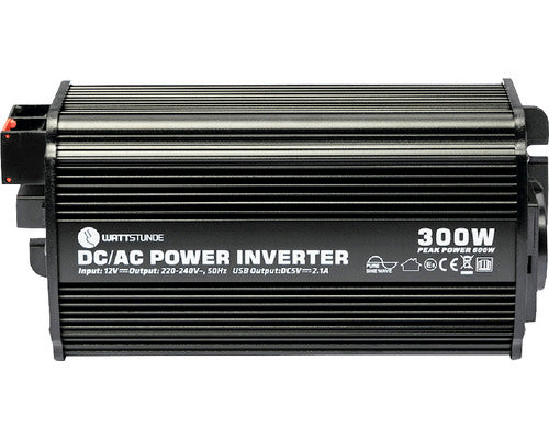 WATTSTUNDE Sinus Spannungswandler 300W 12V Wechselrichter IP65 schwarz 22,5x11cm - 4251190108168