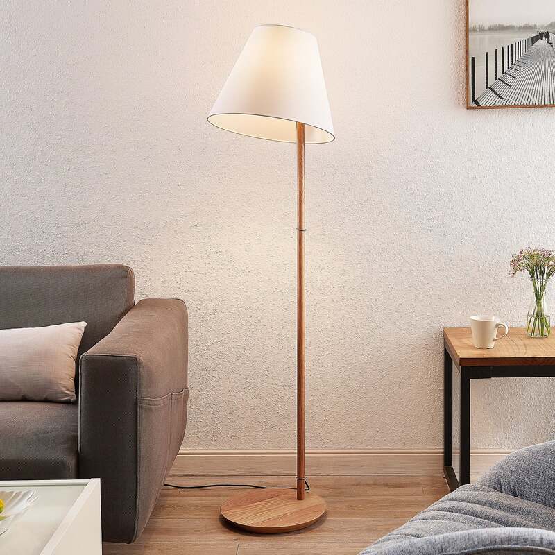 Lucande Stehleuchte Jinda LED Lampe Leuchte E27 weiß Holz 160cm Höhe 40cm - 4251096593457