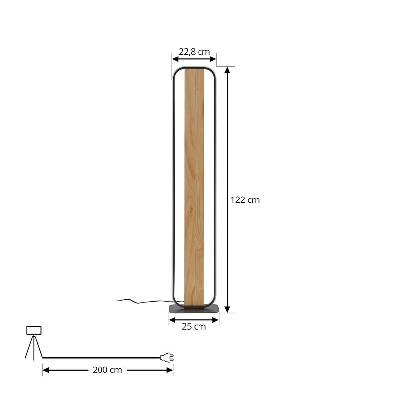 Lindby Stehleuchte Standlampe LED Romilda grau Holz Schalter Kabel 122 cm - 4251911794441