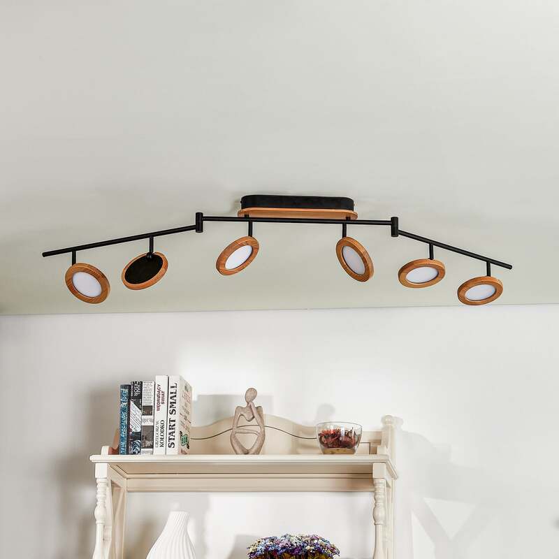 Lindby Strahler Spot LED Holz schwarz weiß 152 cm Deckenleuchte mit Dimmer - 4251911766110