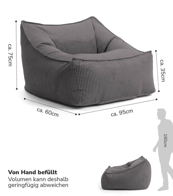 mokebo Cord Sessel 'Der Lümmel' XXL Sitzsack 95x75x60 cm Anthrazit - 4262436123647