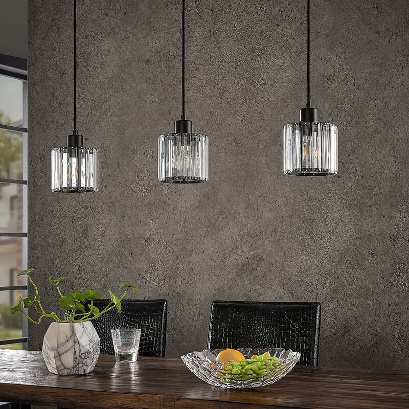 Lindby Hängeleuchte Vella LED Pendelleuchte Lampe 3-flg transparent 83cm schwarz - 4251096581195