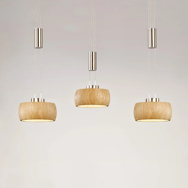 FISCHER HONSEL Pendelleuchte Hängelampe LED Eiche nickel Holz Metall 100 cm 3flg - 4003694610735