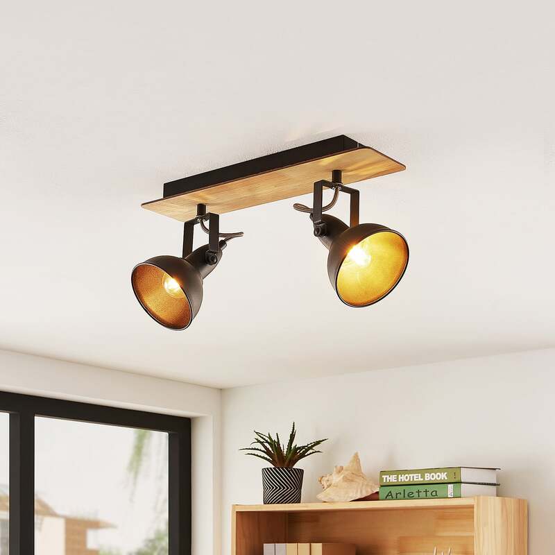 Lindby Deckenlampe Aylis 2-flg 40 cm schwarz Holz E14 drehbar schwenkbar - 4251096577747