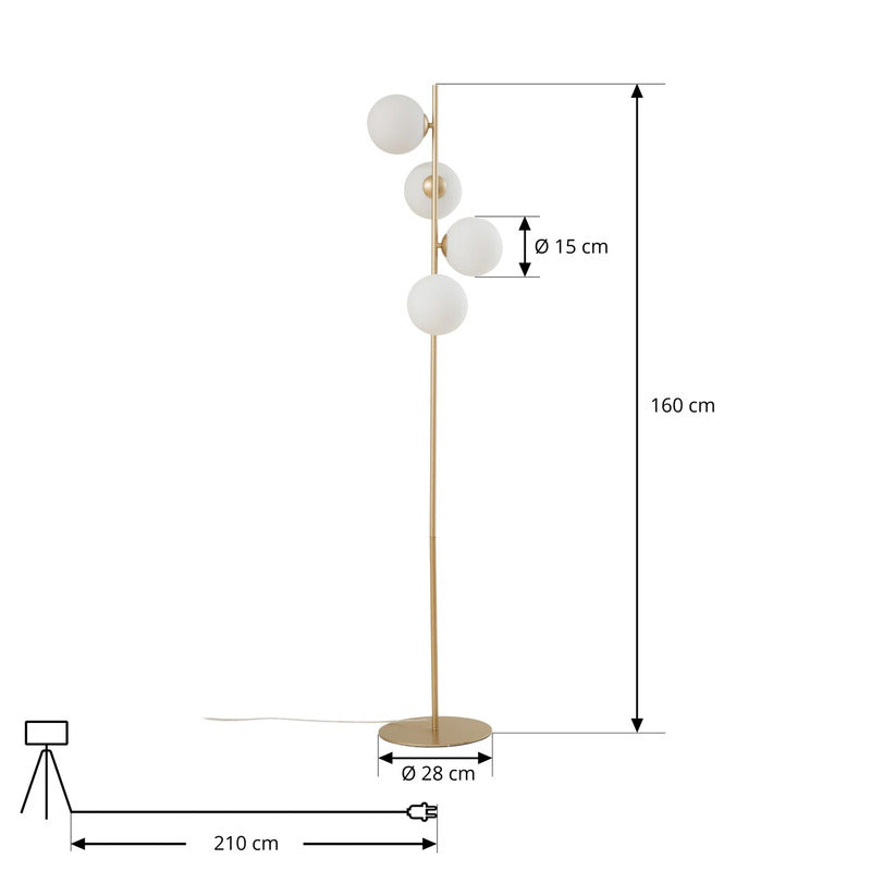 Lucande Stehleuchte Isandro 4-flg. opal/gold 160 cm Glas/Metall Schalter - 4255830903205
