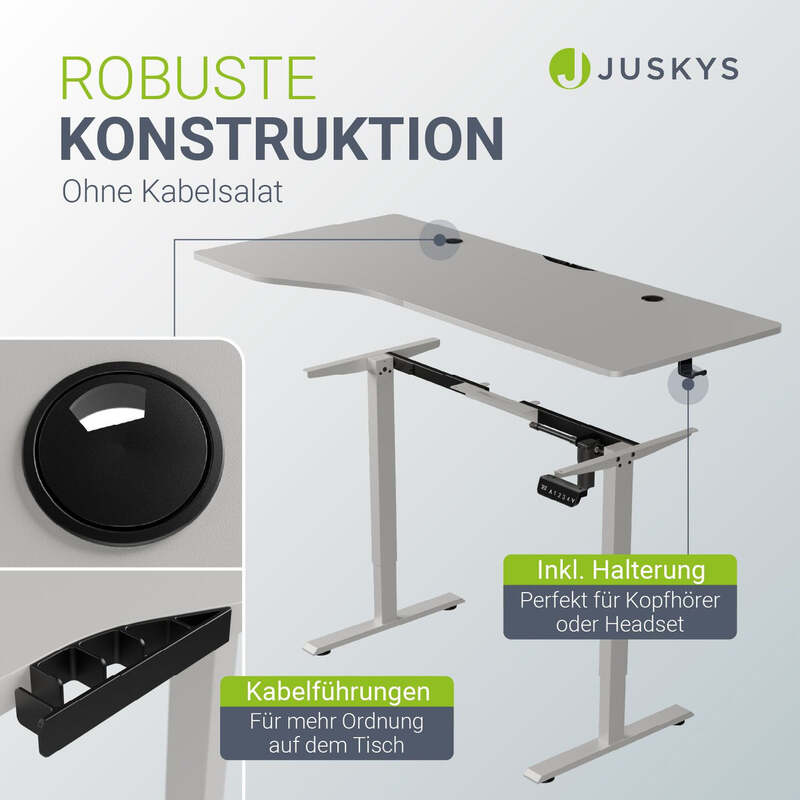 Schreibtisch höhenverstellbar Office Stand elektrisch Kabelführung 160x75cm weiß - 4260565527947