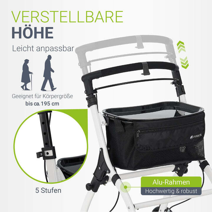 Rollator Aluminium Indoor Rollator klappbar für schmale Wohnräume weiß 110kg - 4262437182919