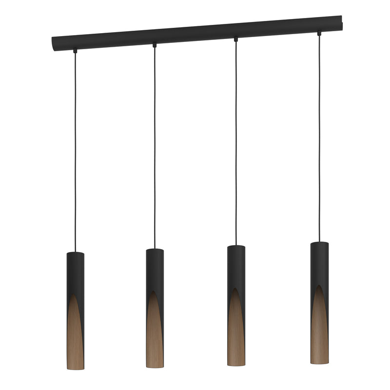 Eglo LED Hängelampe Barbotto Pendelleuchte schwarz Eiche 4-flammig 92,5cm - 9008606270323