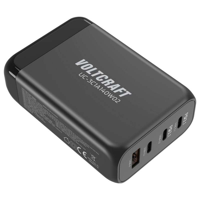 VOLTCRAFT USB Ladegerät Station Schwarz UC-3C1A140W02 GaN Netzteil 140W - 4064161342894