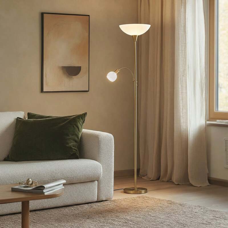 Lindby Stehlampe Elaina Leselicht LED Stehleuchte messing 183cm E27 Deckenfluter - 6291106552539