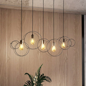 B-Ware Lucande Andrik Hängeleuchte Hängelampe Lampe Leuchte 5-flmg. E27 Kreise schwar