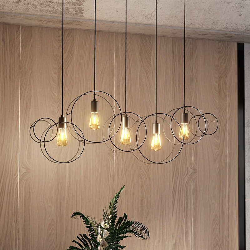 Lucande Andrik Hängeleuchte Hängelampe Lampe Leuchte 5-flmg. E27 Kreise schwar - 4251911702217