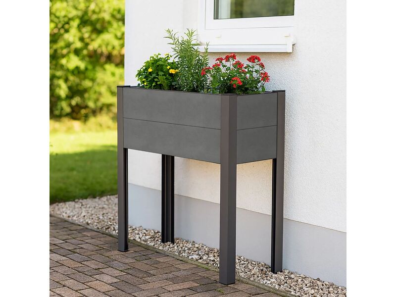 WPC Balkonhochbeet Pflanzbeet Grau Schwarz 88cm x 80cm x 35cm UV-beständig - 4007874568342