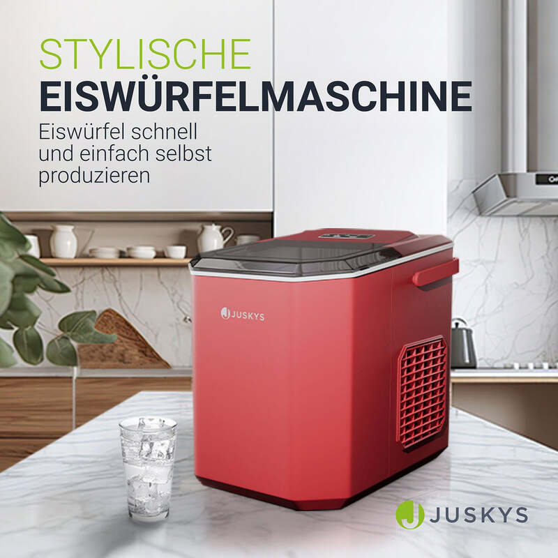 Eiswürfelmaschine IceOracle Selbstreinigung 12kg Eis pro Tag 2 Größen Rot - 4262437182186