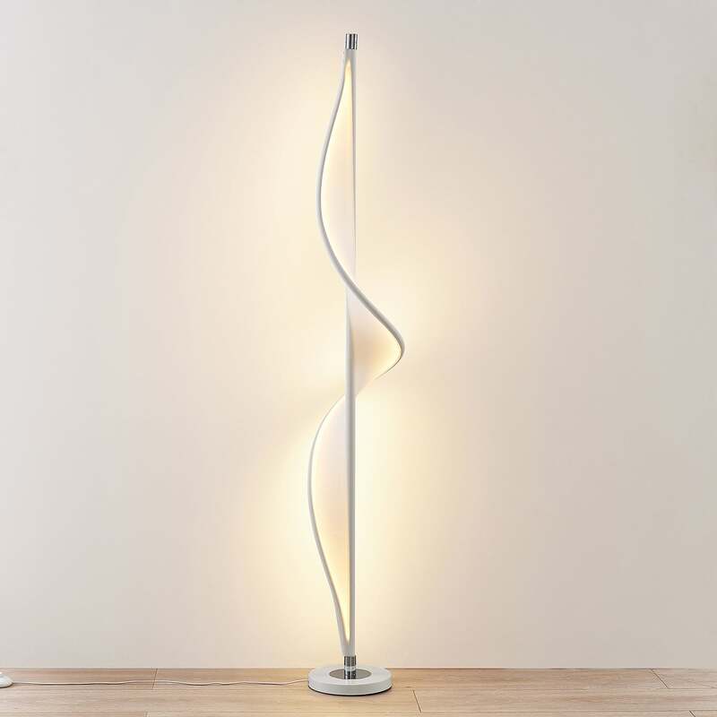 Lucande Stehlampe Edano LED dimmbar Lampe Leuchte warmweiß 154cm weiß chrom - 4251096584820