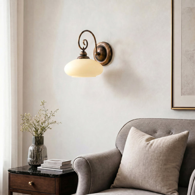 Wandleuchte Bolero creme Wandlampe dimmbar E27 Stahl Glas schwarz-gold 30x29cm - 5905962003944
