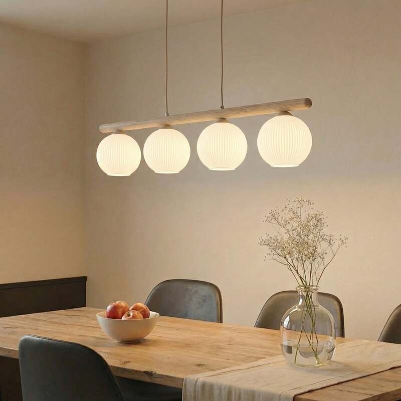 TK-Lighting Hängeleuchte Virlo LED Pendelleuchte dimmbar Holz Opalglas 4-flammig - 5906135110803