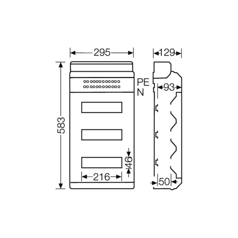 Hensel Kleinverteiler 36TE IP65 Aufputz grau 3 Reihen 12TE transparent 583x295mm - 4012591620044