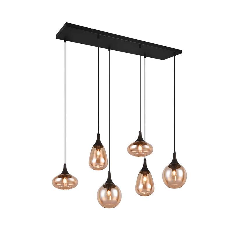 TRIO LIGHTING Hängeleuchte Pendelleuchte Lumina 6-flammig dimmbar schwarz amber - 4017807577730