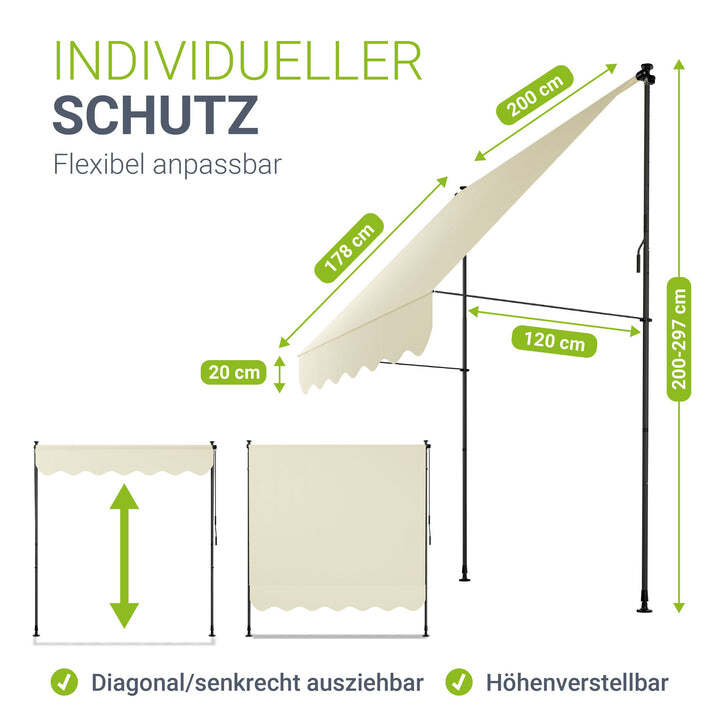 Klemmmarkise Kapstadt Sonnenschutz Handkurbel UV-beständig 200x120cm beige - 4262437183695