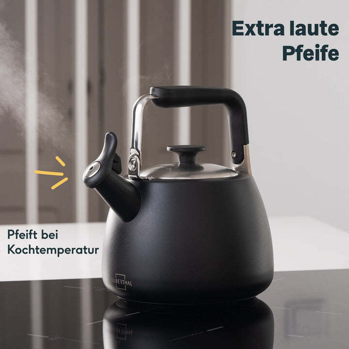Silberthal Flötenkessel Wasserkessel schwarz Edelstahl Ausgussfilter 1,9L - 4260470467369