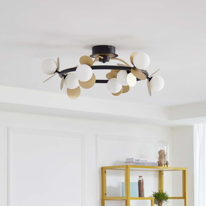 Lucande Deckenlampe Pallo LED dimmbar 9-flg schwarz-gold Glas Ø70cm Leuchte - 4251911775891