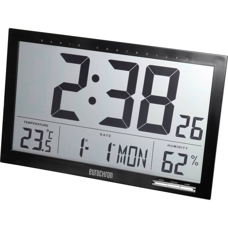 Eurochron Wanduhr Funk Jumbo EFWU 100 digitale Anzeige schwarz 37x23cm - 4016139328621