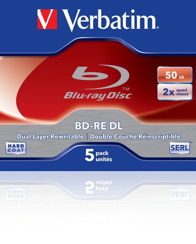 Verbatim 5PK BD-RE 50GB 2X Jewel Case - 023942437604