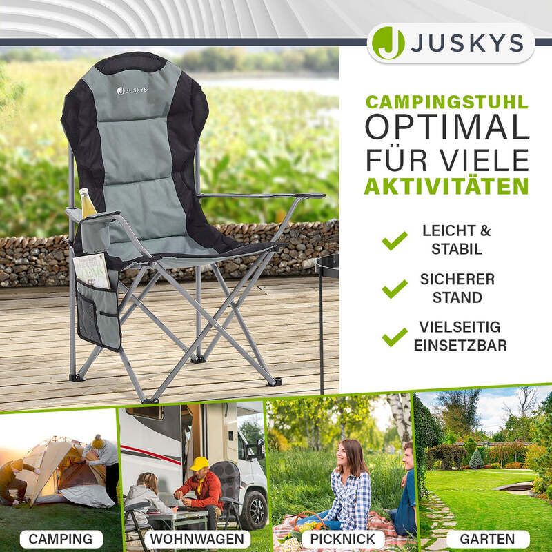 Campingstuhl Lido Klappstuhl gepolstert mit Getränkehalter grau 62x62x102cm - 4260565528784
