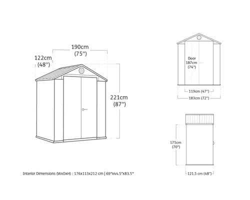 KETER Gartenhaus Darwin 6x4 mit Doppeltür inkl. Fußboden 183 x 121,5 cm grau - 7290112637208