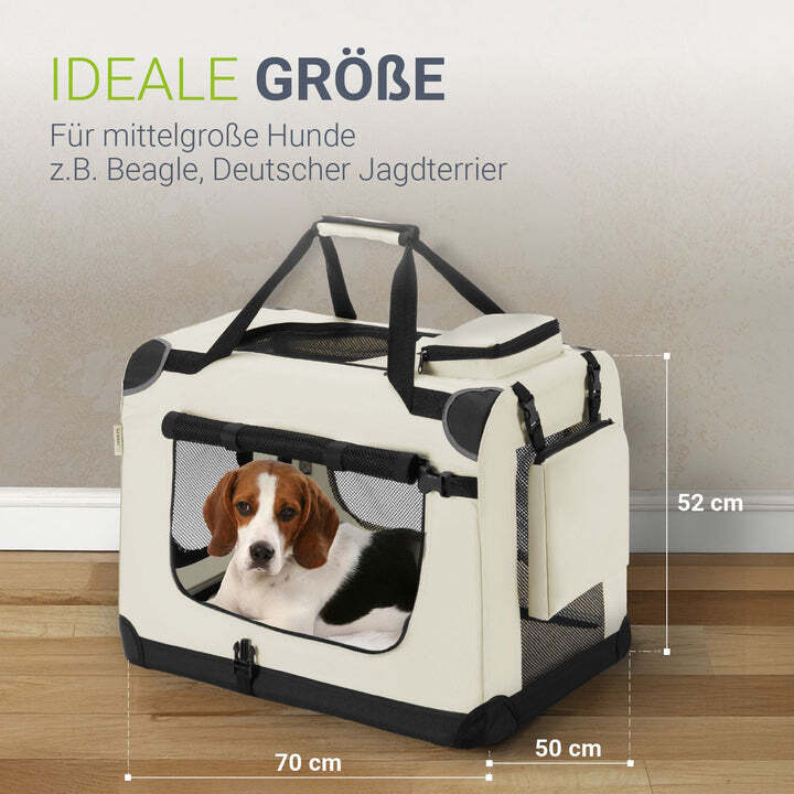 Hundebox Auto faltbar Lassie Hundetransportbox Tragegriff Liegedecke Beige 50x70 - 4260304769935