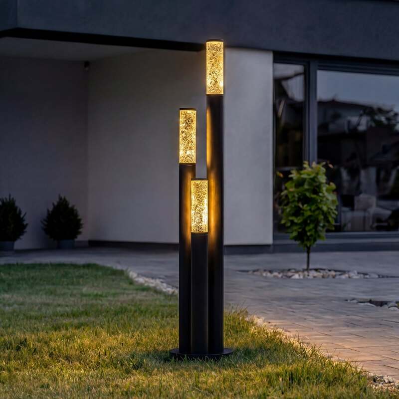 Lindby Wegeleuchte Gavros schwarz 3-flammig Aluminium 132,5 cm IP44 Dimmbar - 4255830900419