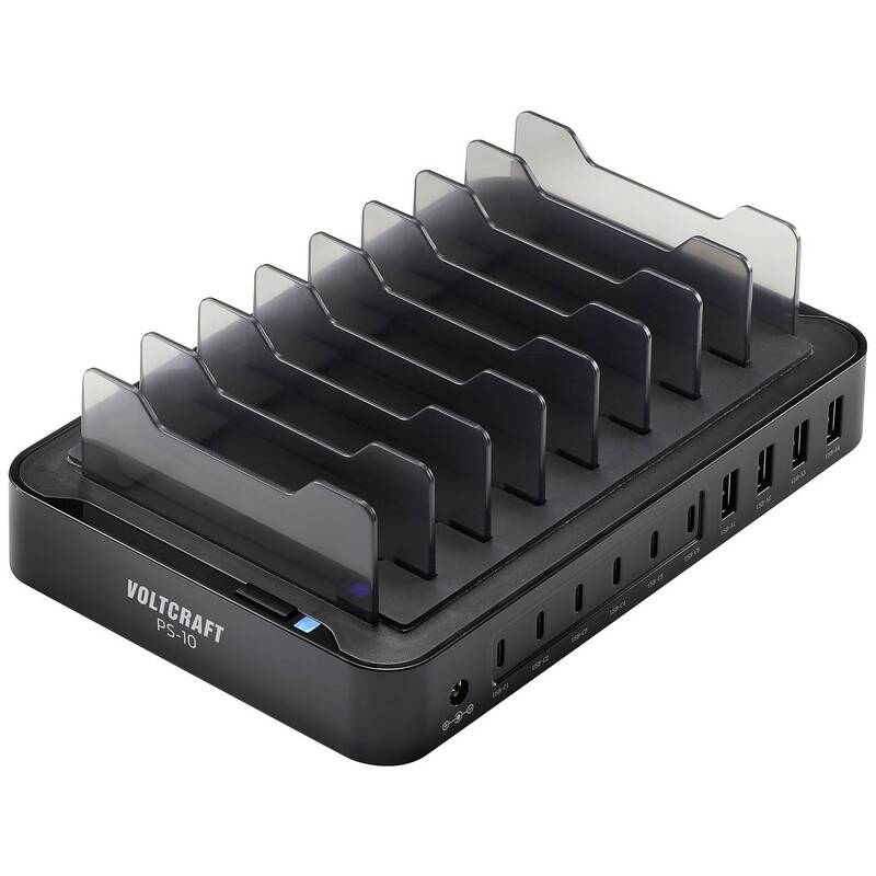VOLTCRAFT PS-10 Tischladestation 120W 10 Ausgänge USB-A USB-C schwarz - 4064161293714