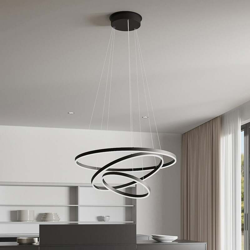 Arcchio Hängeleuchte Albiona LED Pendelleuchte dimmbar schwarz 3 Ringe Ø 80 cm - 4251096597691