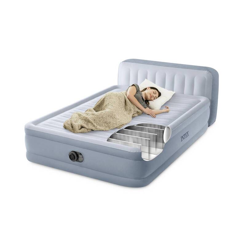 Intex Luftbett Gästebett Airbed Faserstruktur Queen Kopfteil Blau mit Pumpe - 6941057428949